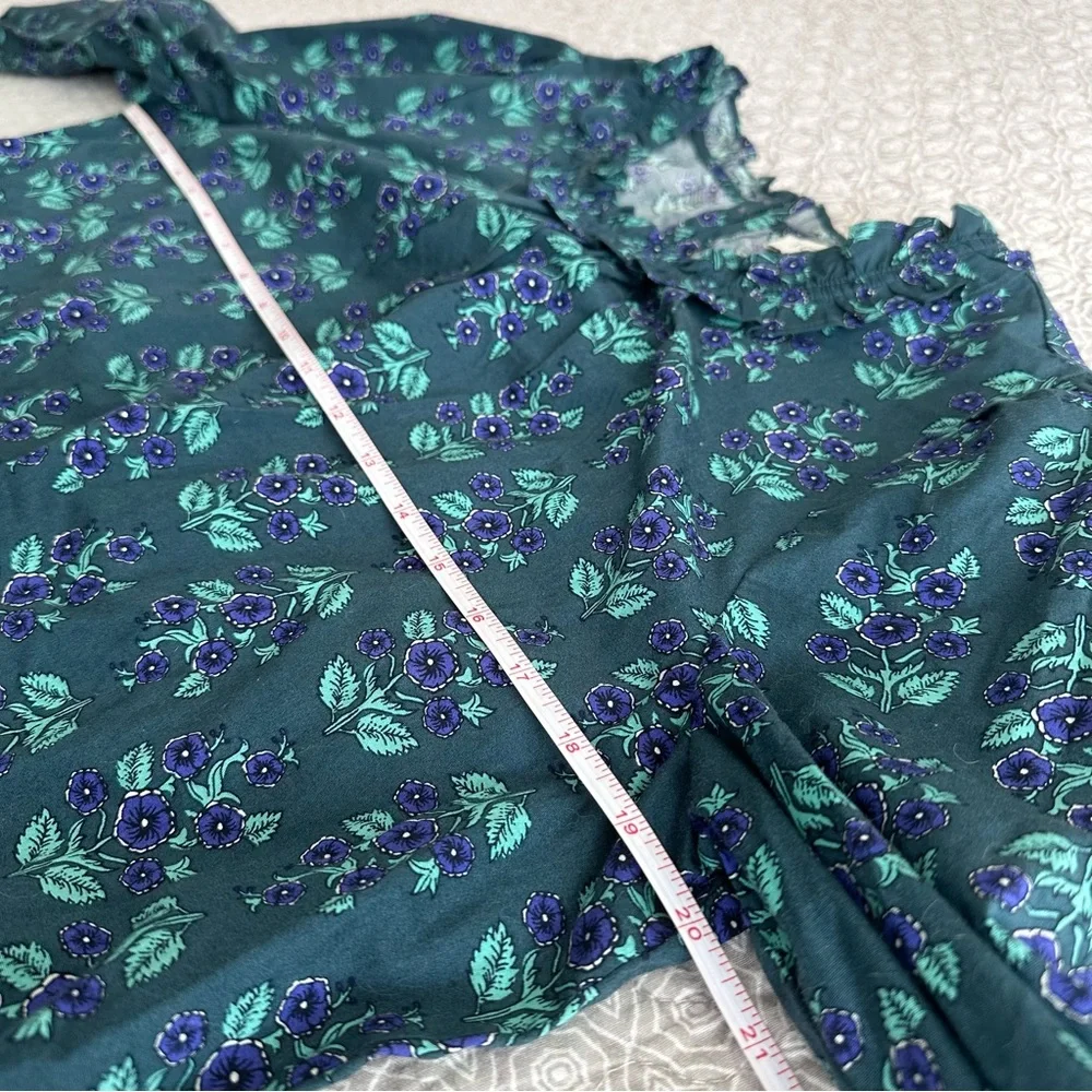 J. CREW Long Sleeve Ruffleneck Poplin Blouse Floral Spruce Antique Navy Size M